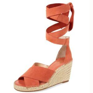 Vince Camuto Orange Suede Espadrille Wedge Sandals with Ankle Wrap